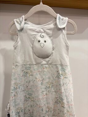 M Nested Bean White Cotton Sleep Sack with Grey Trim & whimsical pattern